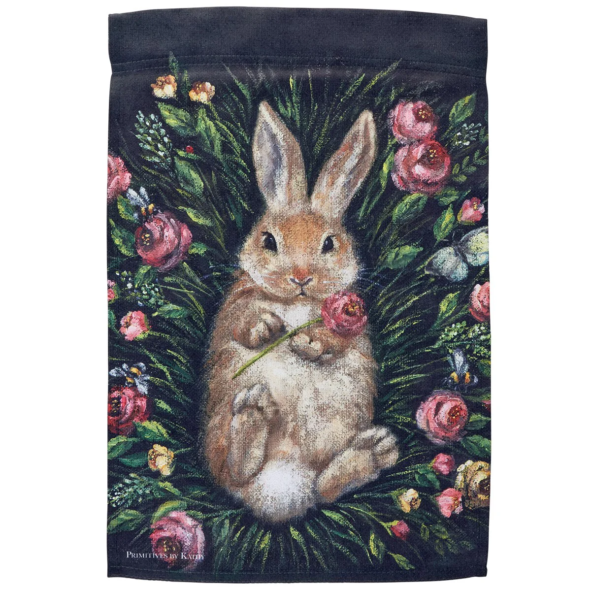 Snuggling Bunny Floral Garden Flag - Image 3
