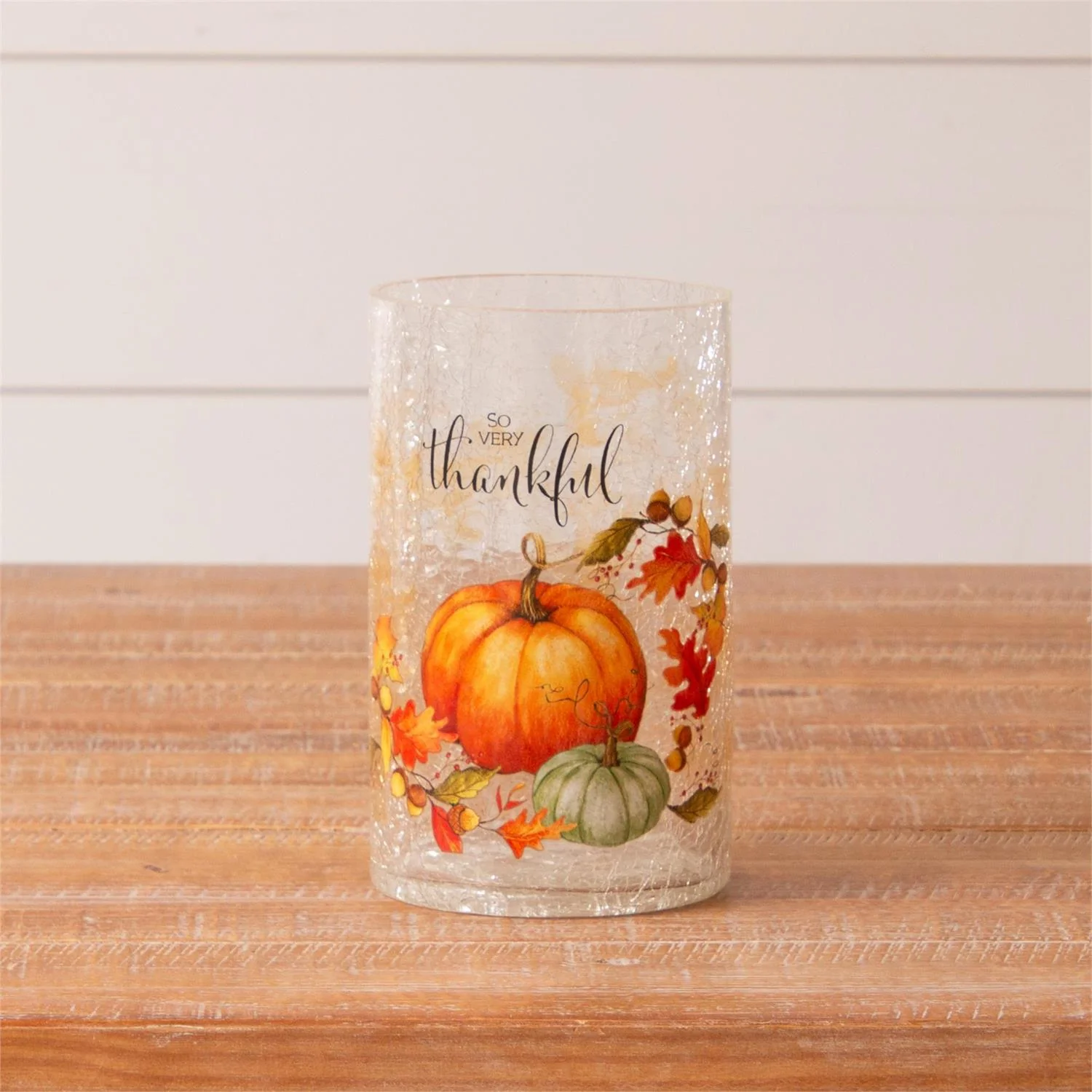 So Very Thankful Fall Crackle Glass Luminary With Lights - Image 3