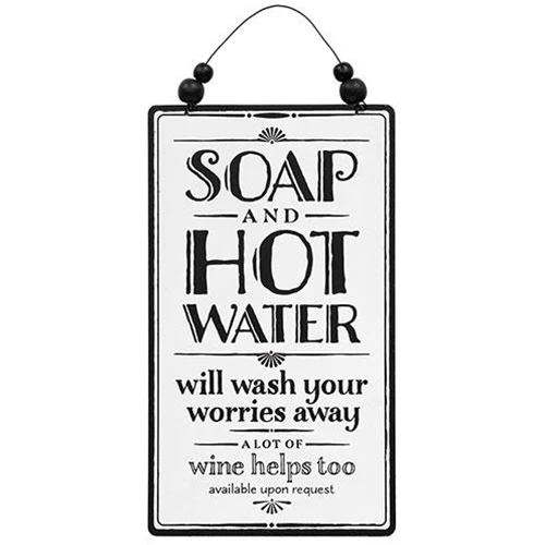 💙 Soap and Hot Water Bathroom Sign with Beaded Hanger