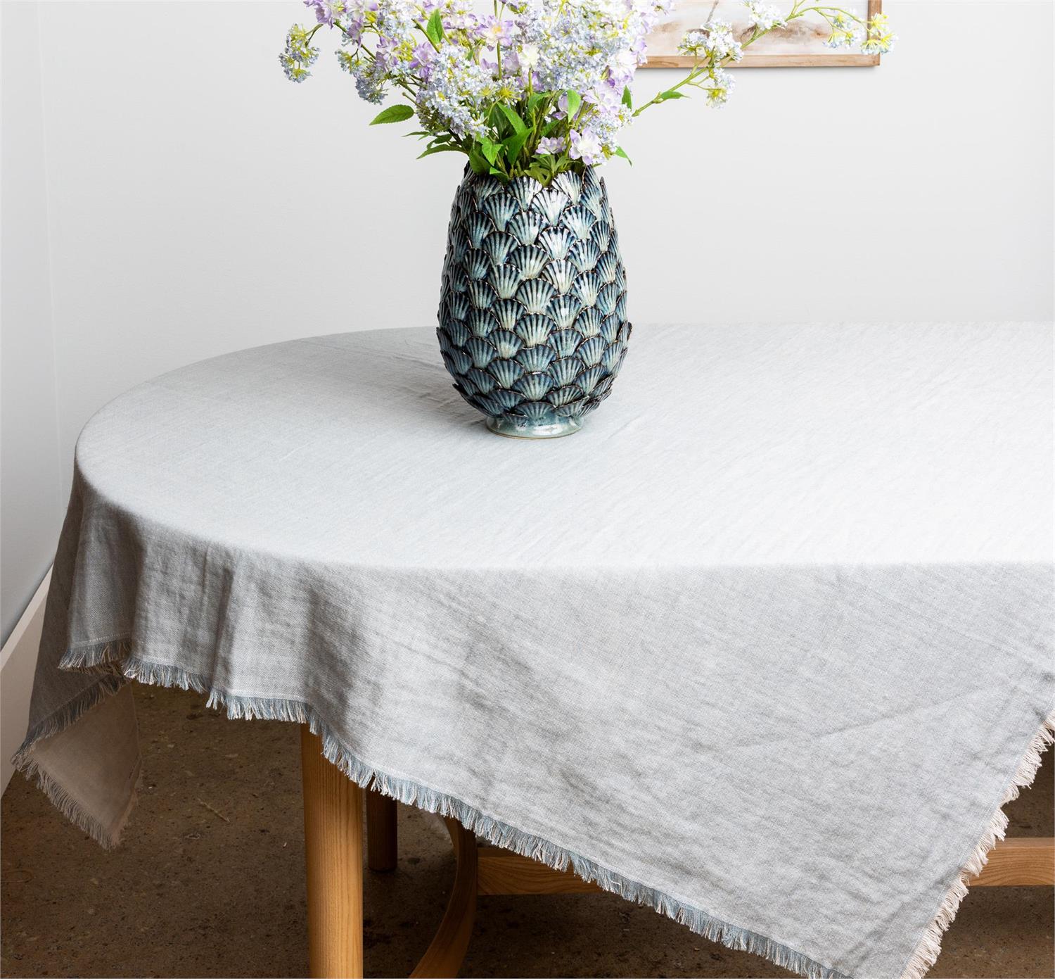 Soft Blue Chambray Fringe Edge 54" Tablecloth