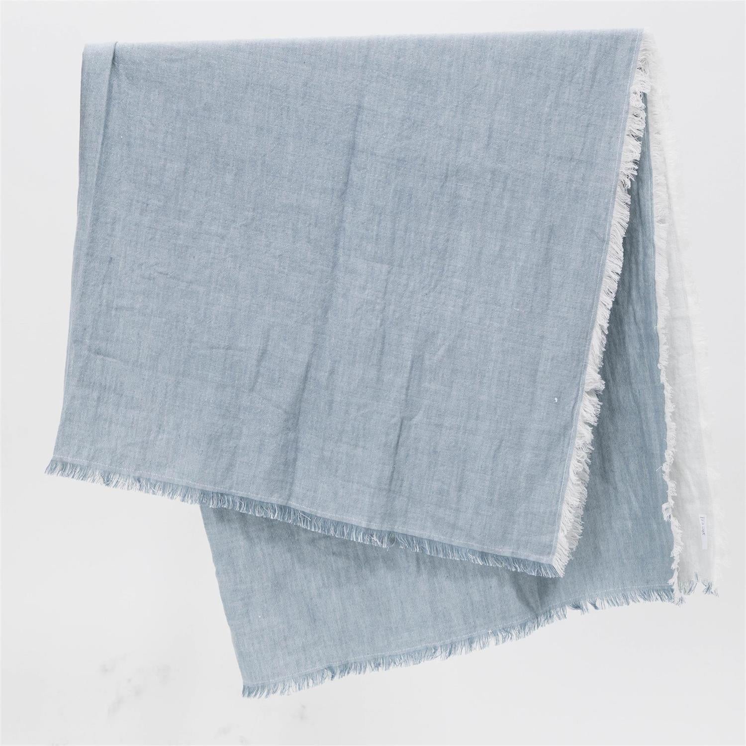 Soft Blue Chambray Fringe Edge 54" Tablecloth - Image 2