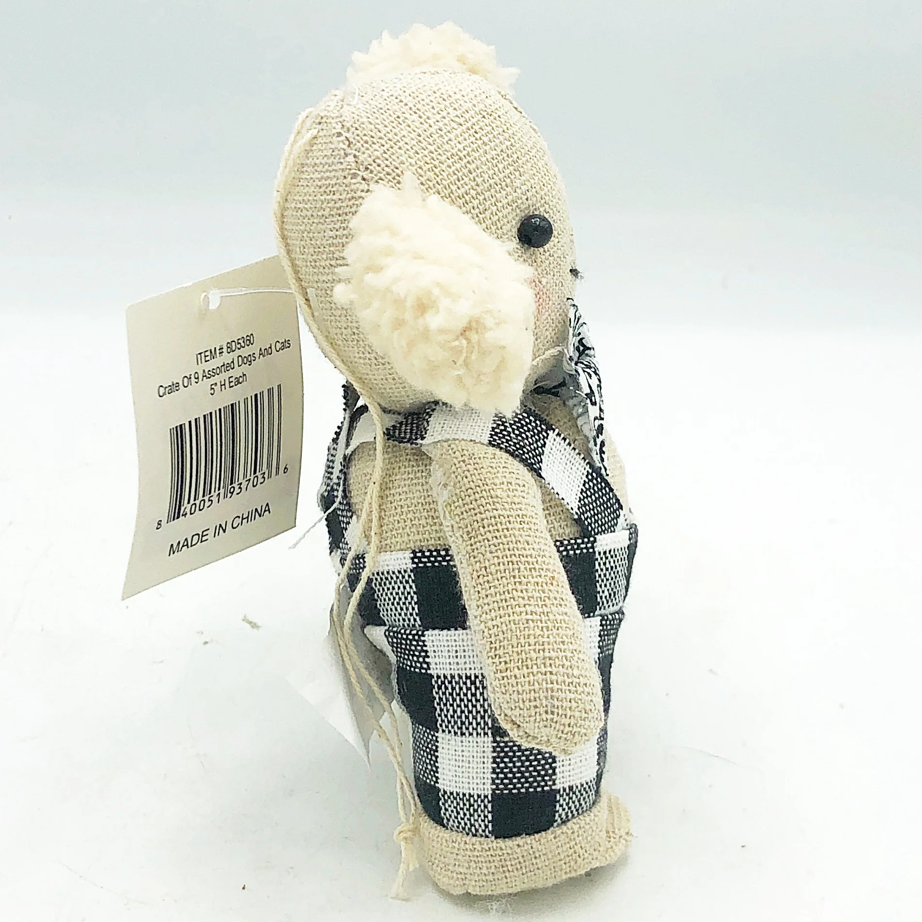 π Spaniel Dog in Buffalo Plaid Overalls Beanbag Animal 5" H - Image 4