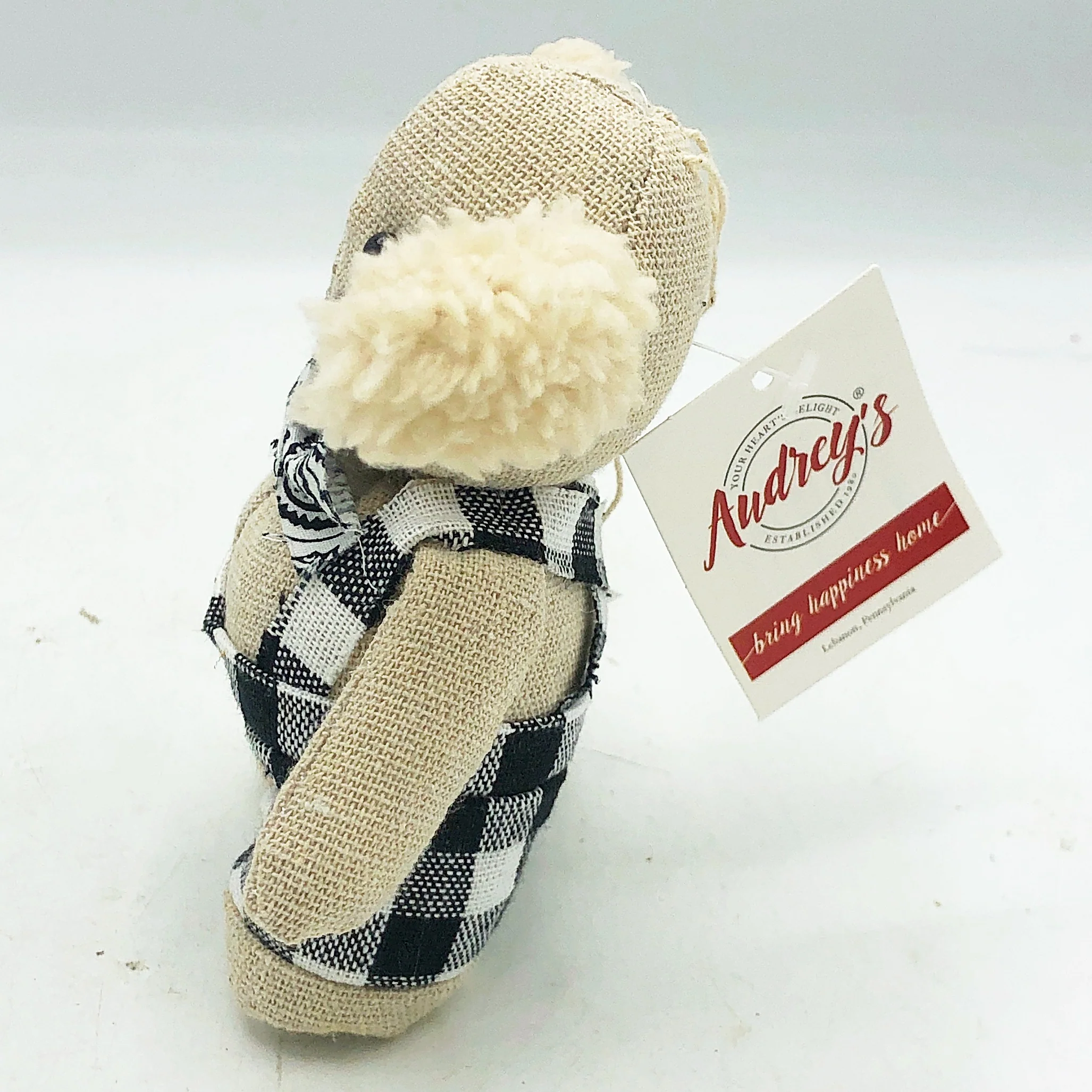 π Spaniel Dog in Buffalo Plaid Overalls Beanbag Animal 5" H - Image 6