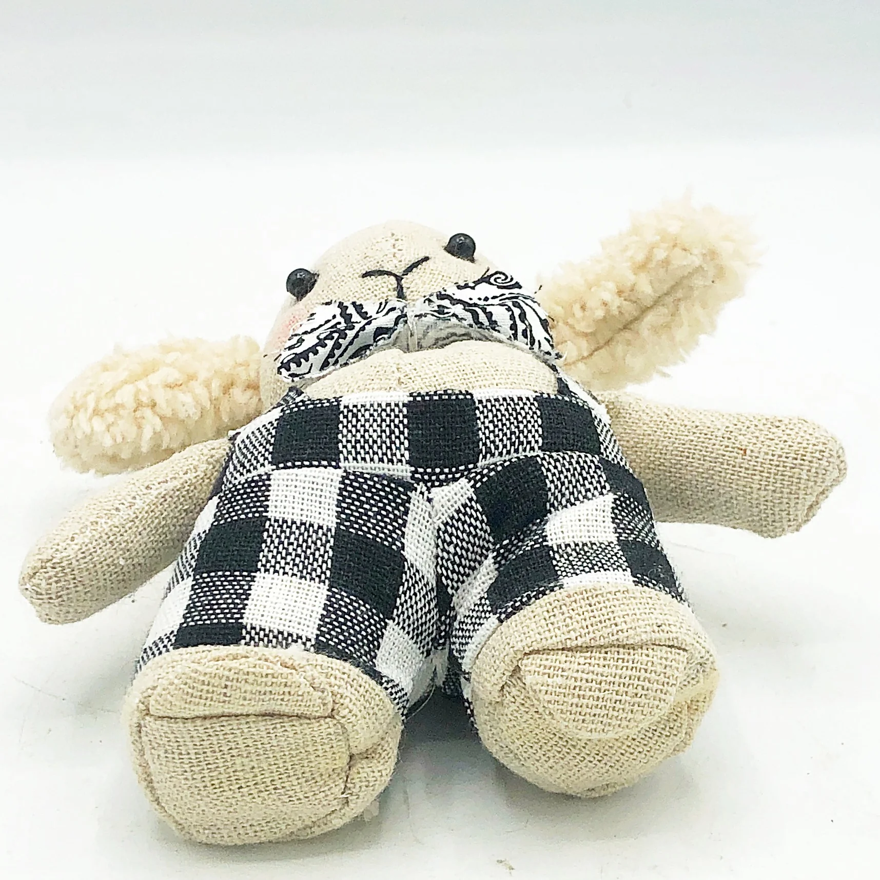 π Spaniel Dog in Buffalo Plaid Overalls Beanbag Animal 5" H - Image 8
