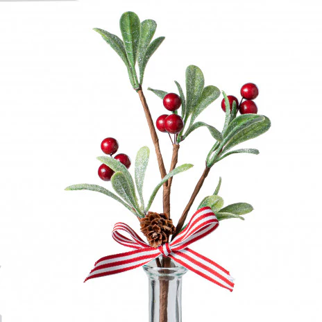 ๐ Sparkled Mistletoe with Red Berry 12" Faux Evergreen Accent Pick