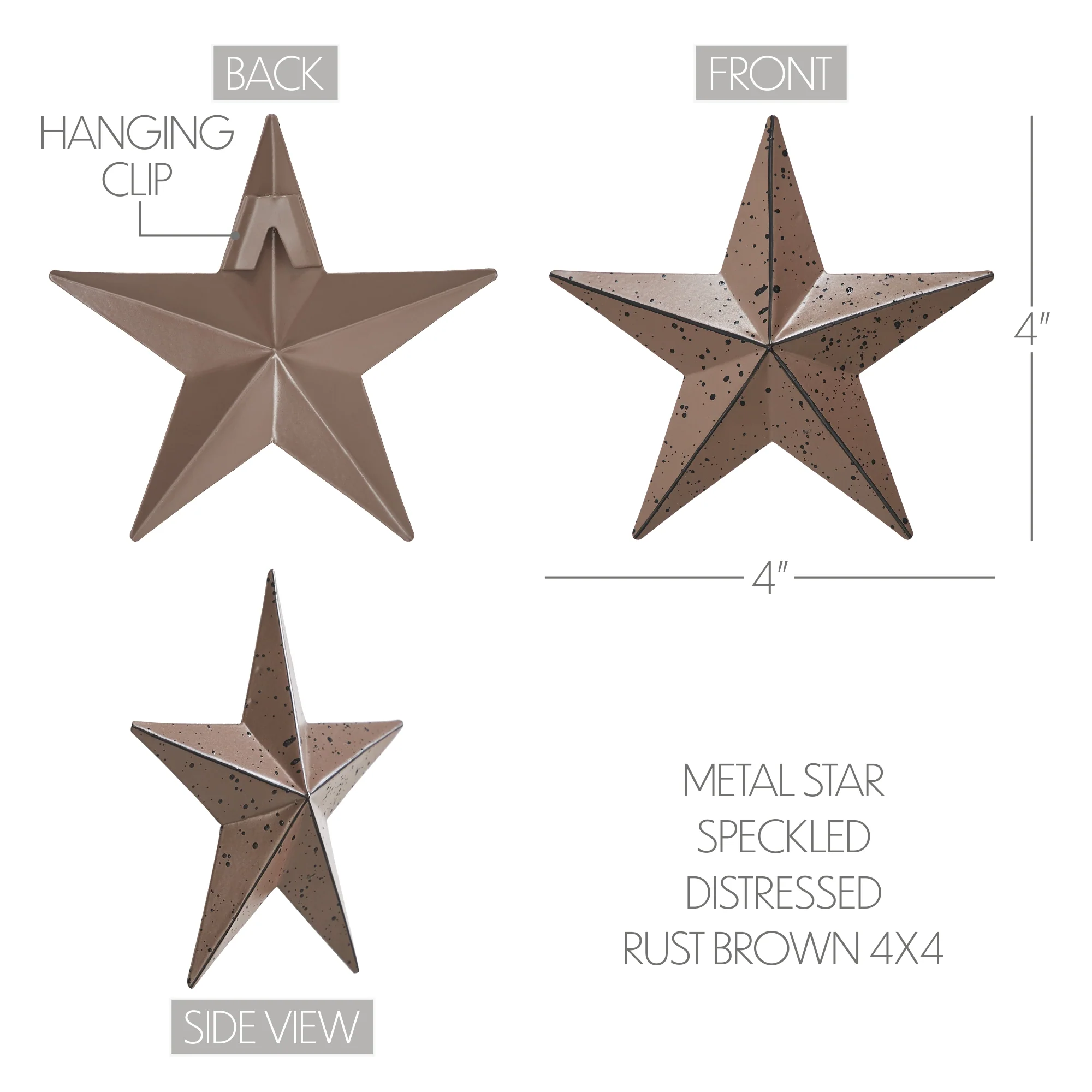 Speckled Rust Brown Distressed 4" Metal Star - Image 6