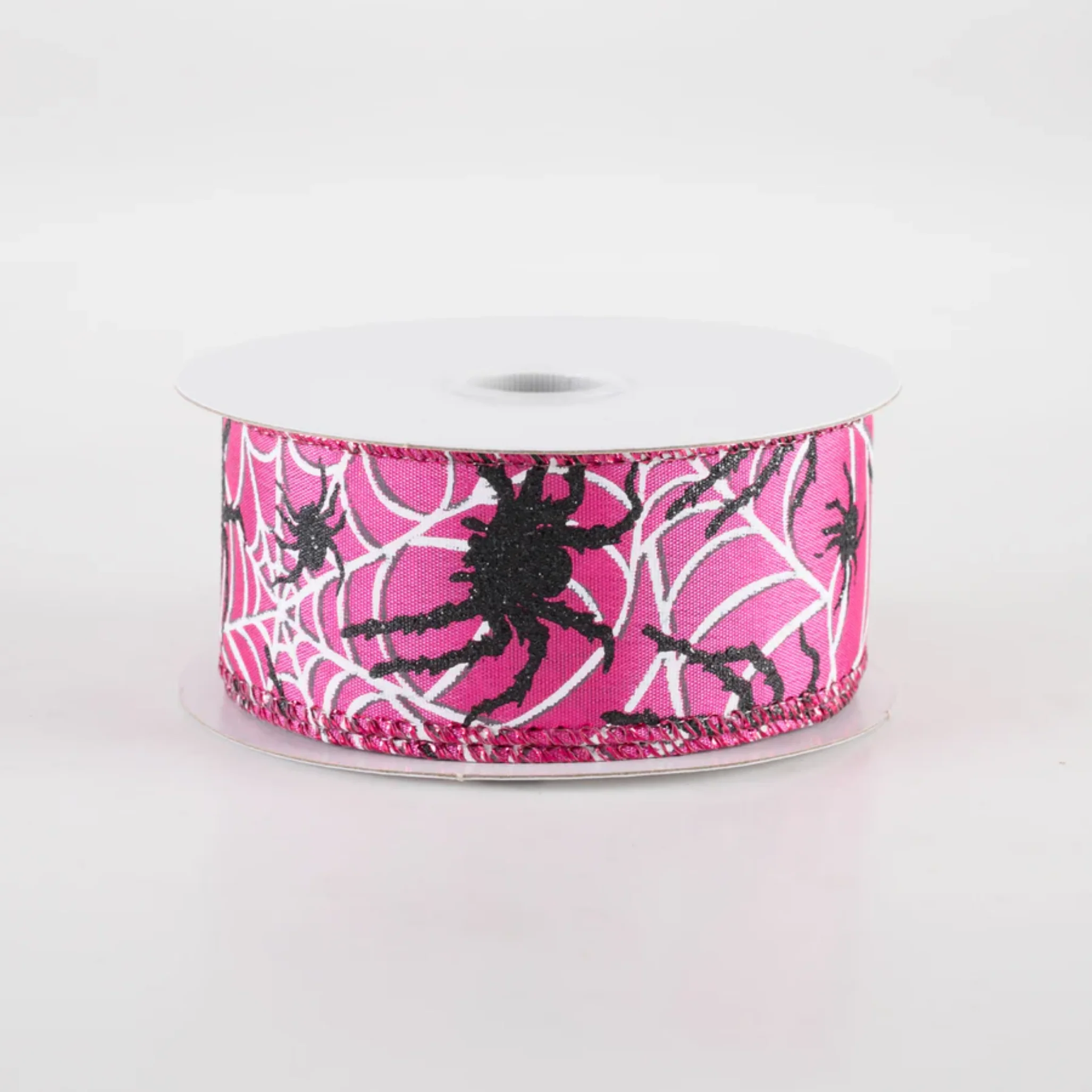 💙 Spider & White Spiderwebs Fuchsia Pink Ribbon 1.5" x 10 Yards - Image 2