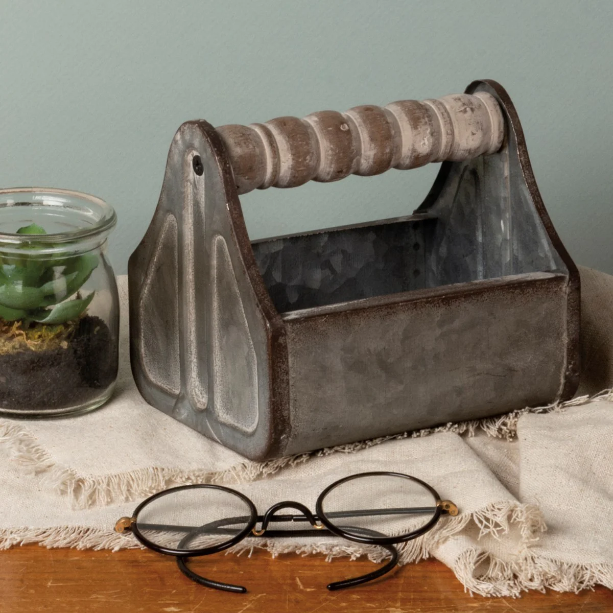 Spindle Handle Small Galvanized Metal Tray