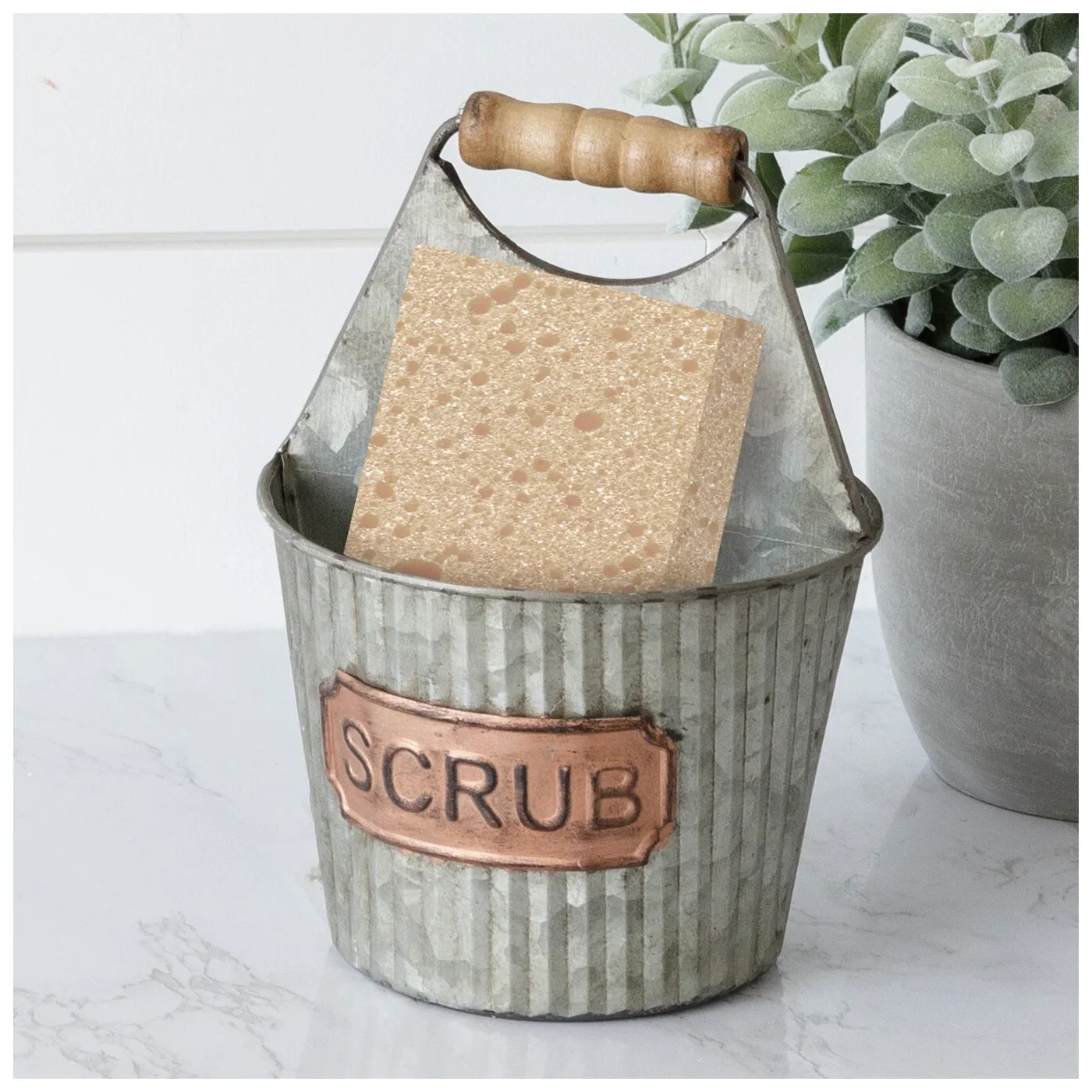 Sponge Holder Corrugated Metal Handled Bucket