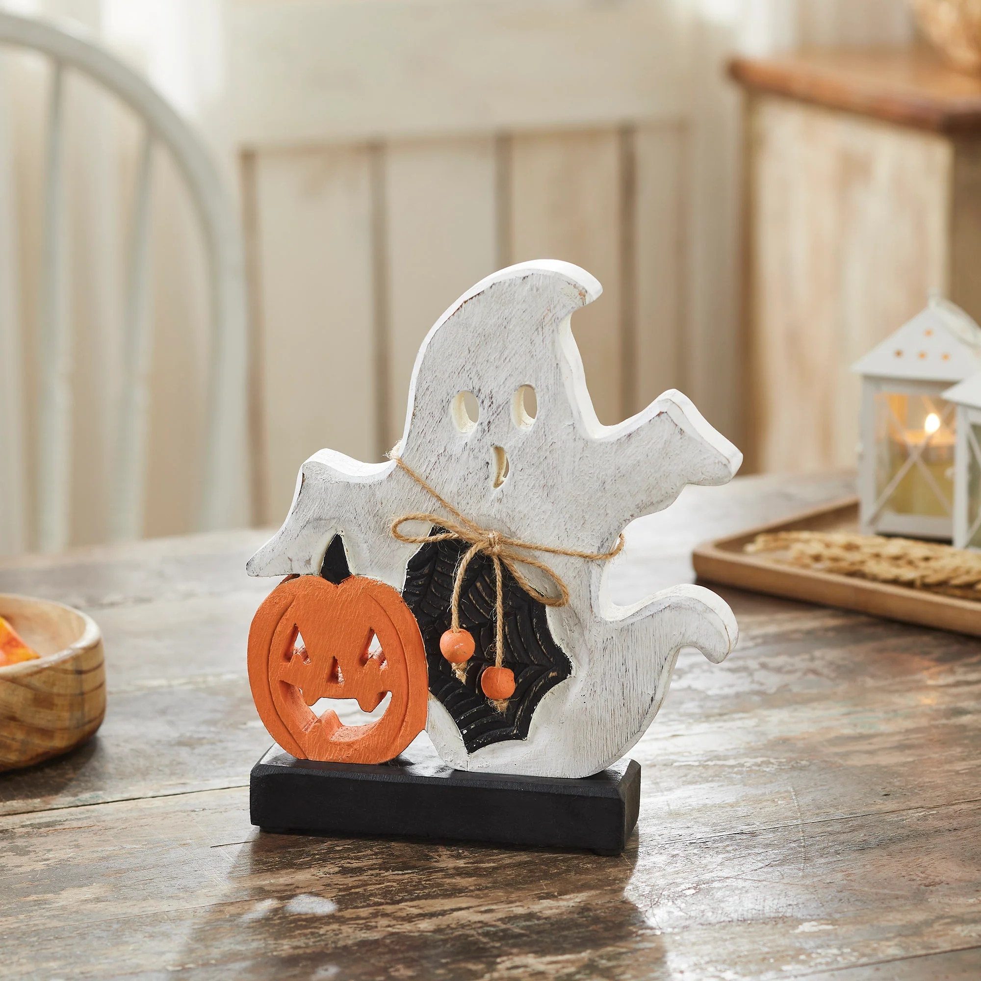 Spooky Jack-O-Lantern Wooden Ghost