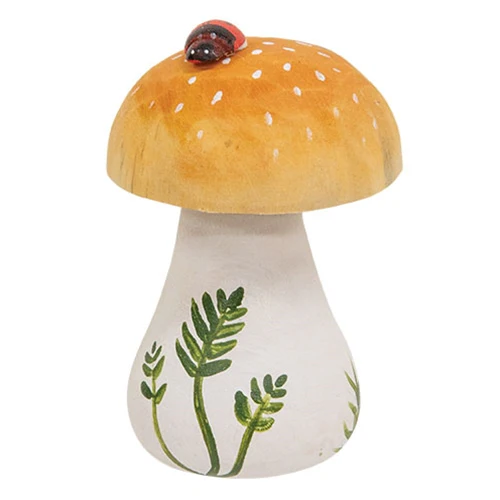 Spotted Mushroom with Ladybug Handpainted Wooden Sitter 3.5" H