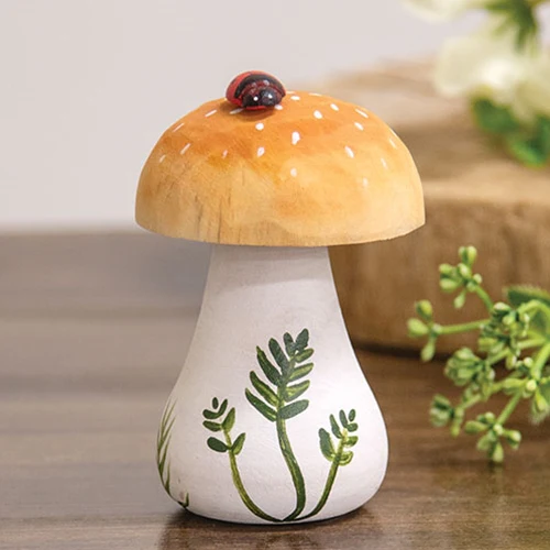 Spotted Mushroom with Ladybug Handpainted Wooden Sitter 3.5" H - Image 2