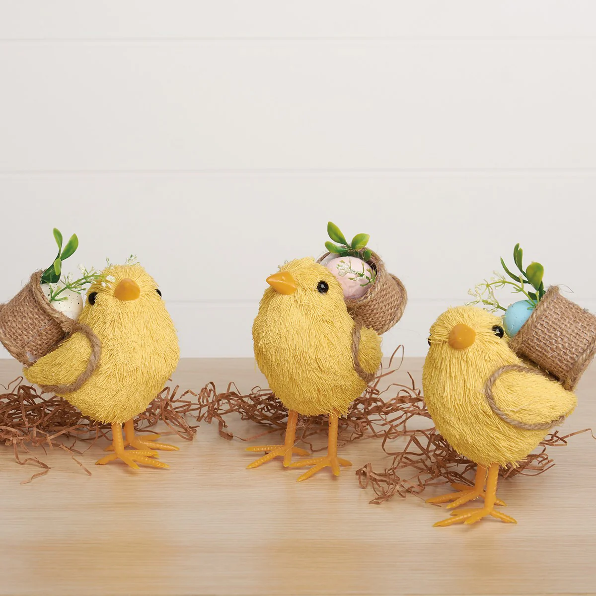Spring Chicks with Egg Baskets Set of 3 Figures - Image 2