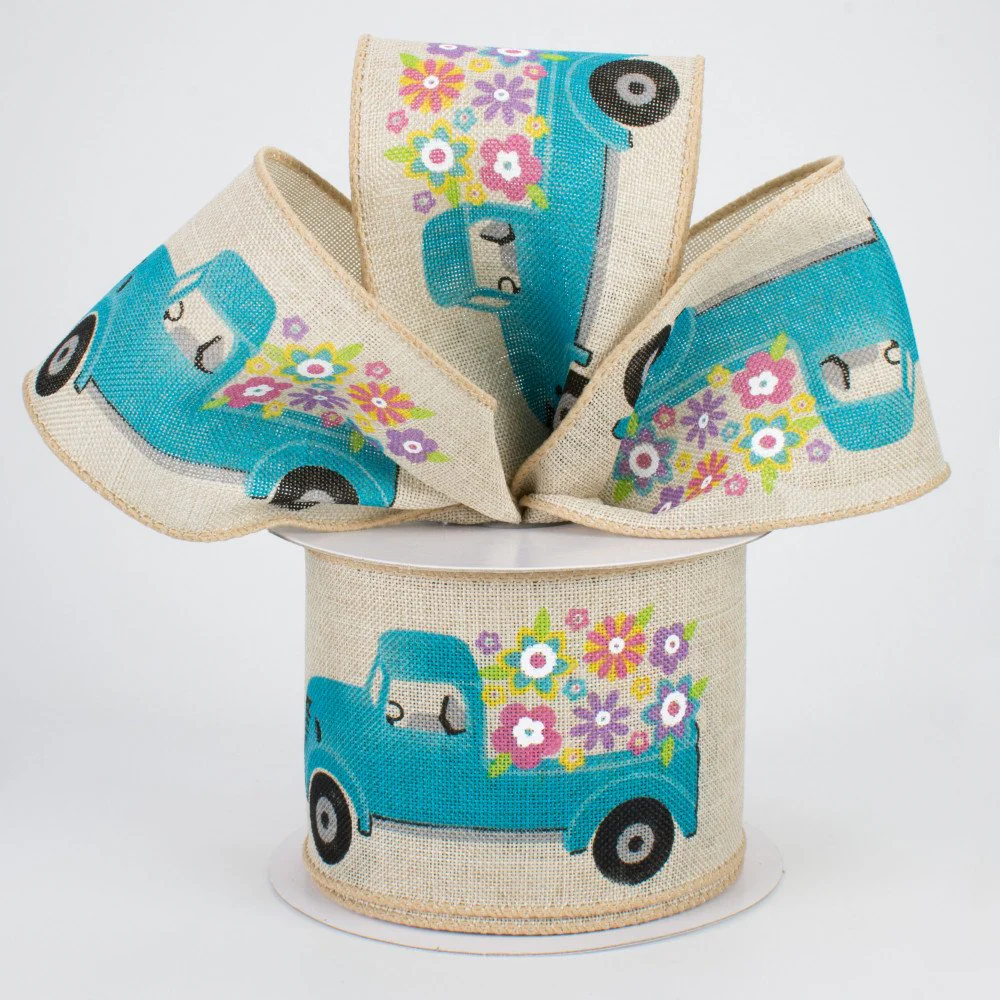 Spring Flowers Vintage Truck Ribbon 2.5" x 10 yards - Image 2