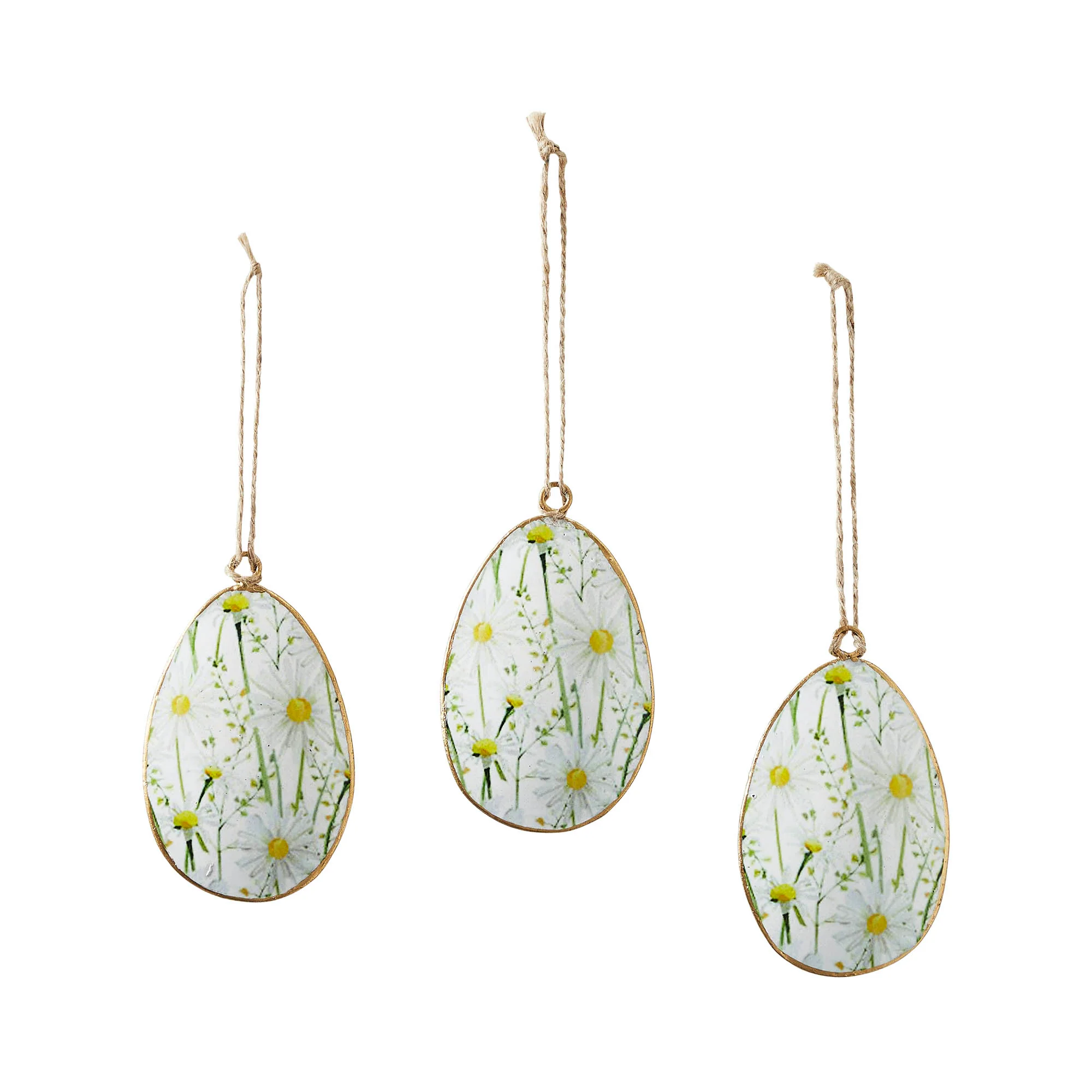 Spring In Bloom Metal Daisies Egg Ornament Set of 3 - Image 2