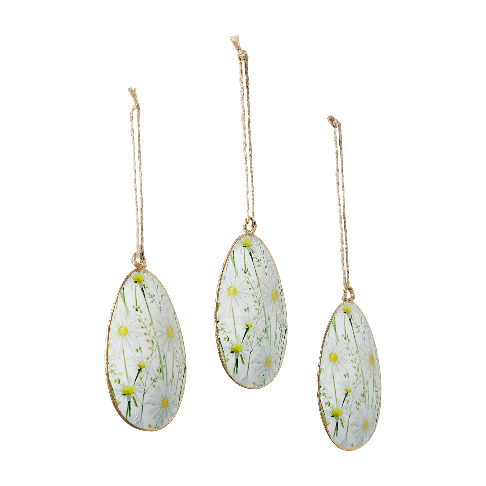 Spring In Bloom Metal Daisies Egg Ornament Set of 3 - Image 3