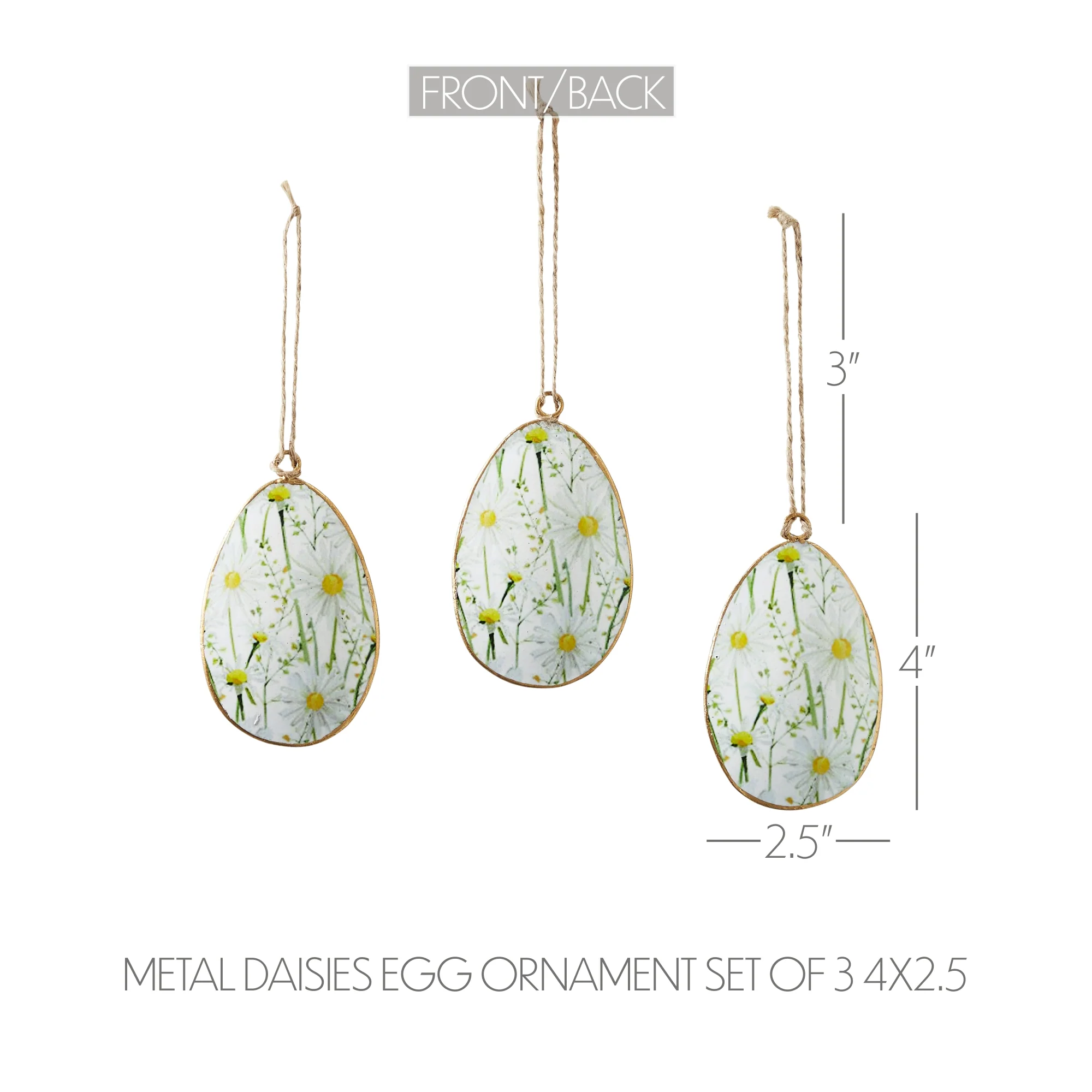 Spring In Bloom Metal Daisies Egg Ornament Set of 3 - Image 5