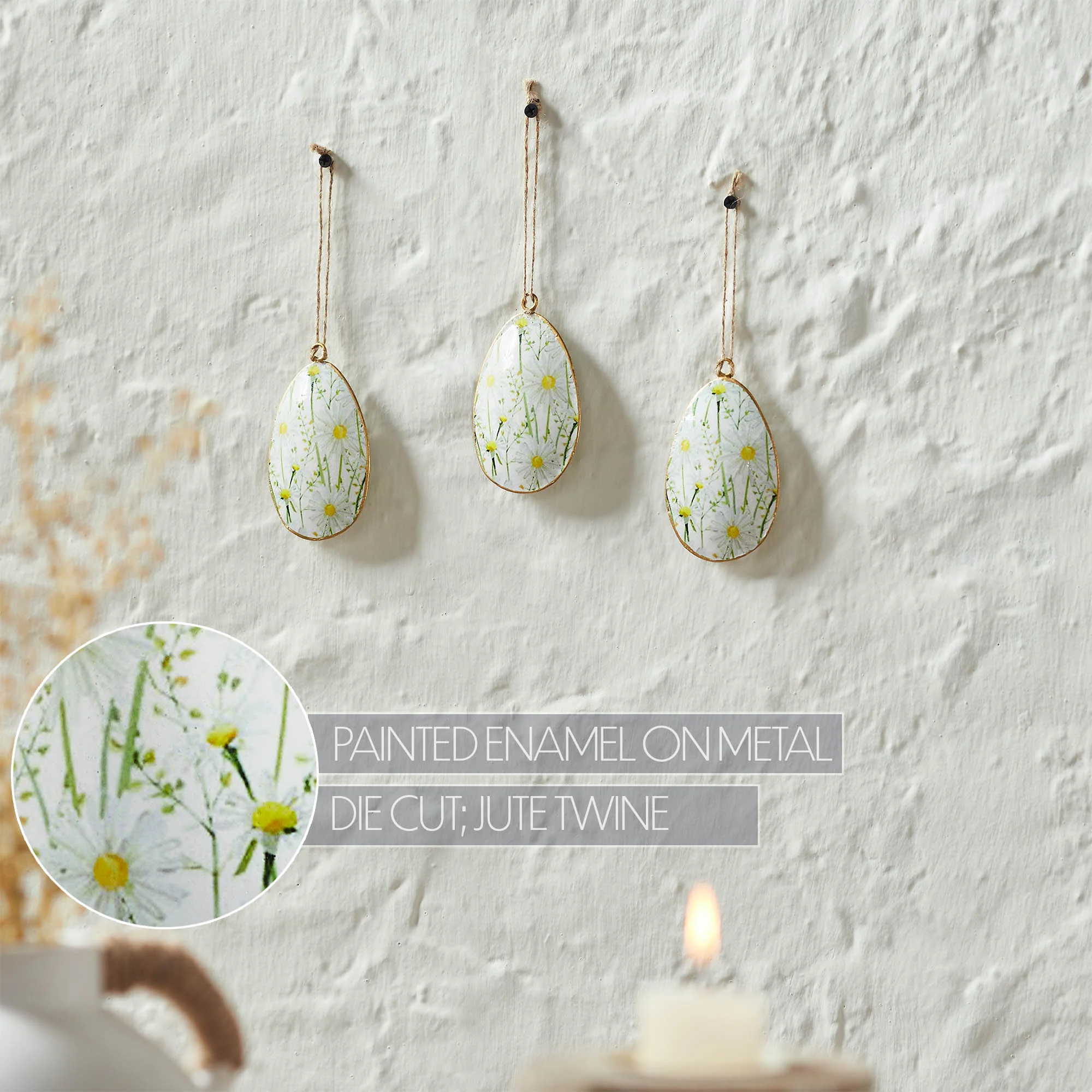 Spring In Bloom Metal Daisies Egg Ornament Set of 3 - Image 6