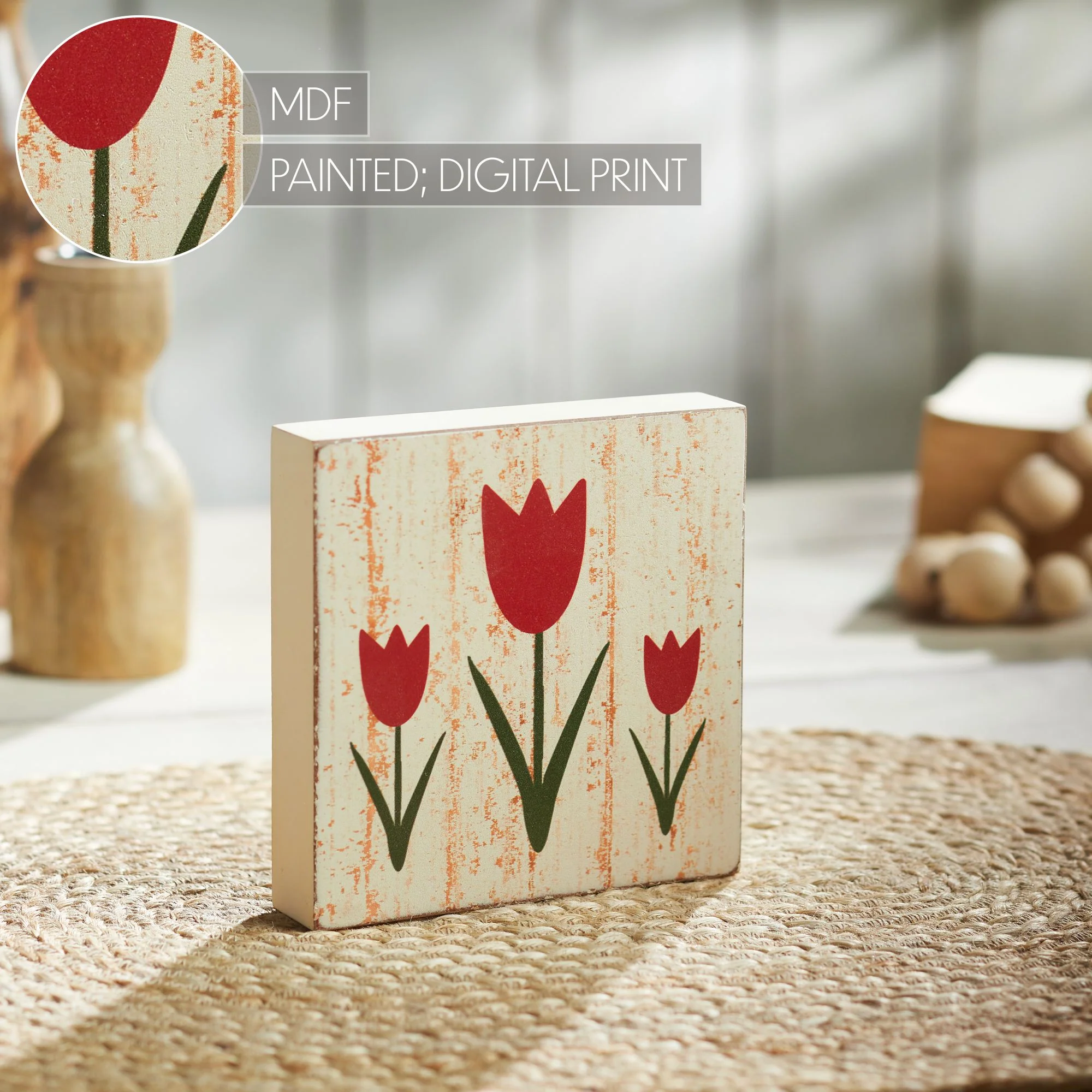 Spring In Bloom Red Tulips Rustic 5" Block Sign - Image 6