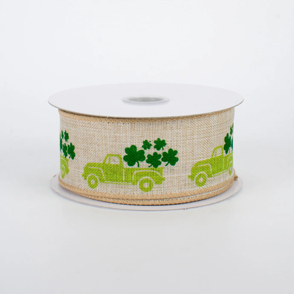 St. Patrick's Day Vintage Style Pickup Truck Ribbon 1.5" x 10 yards