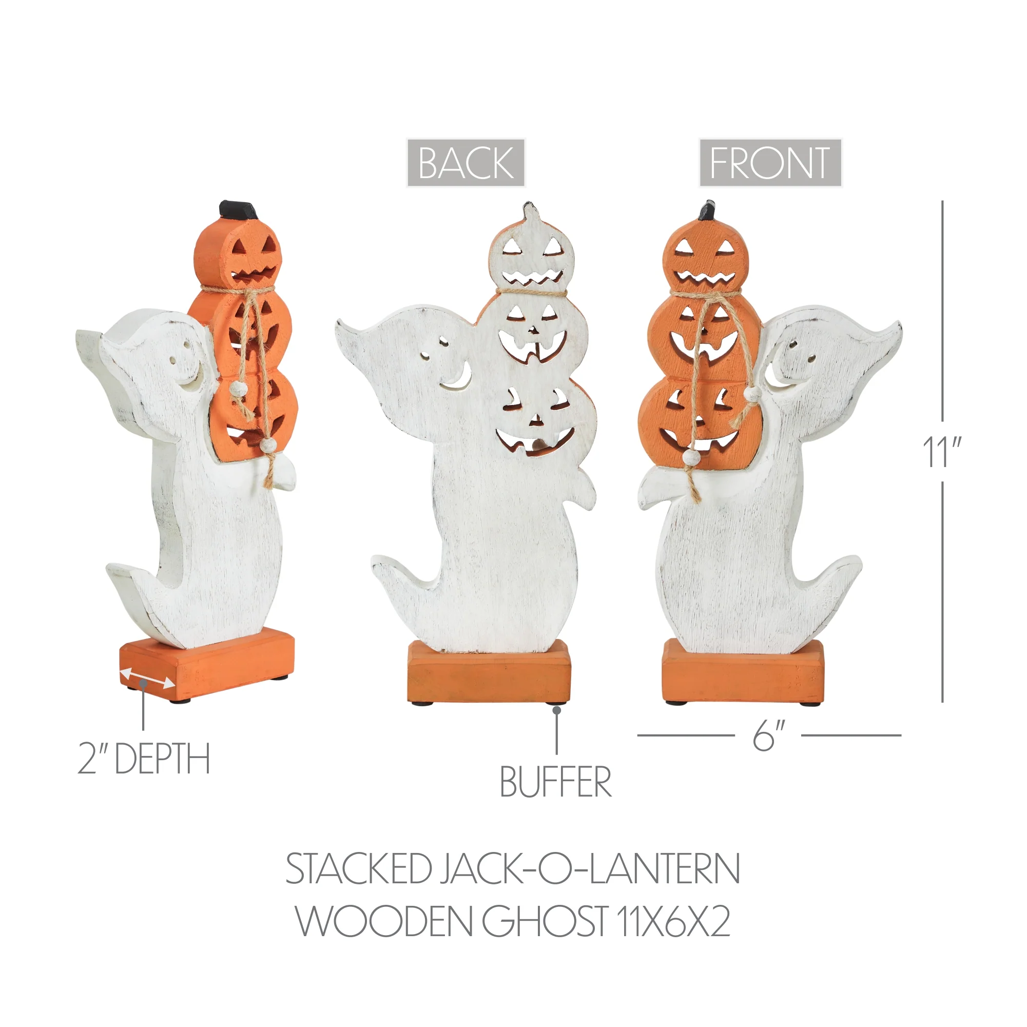 Stacked Jack-O-Lantern Wooden Ghost 11" H - Image 5