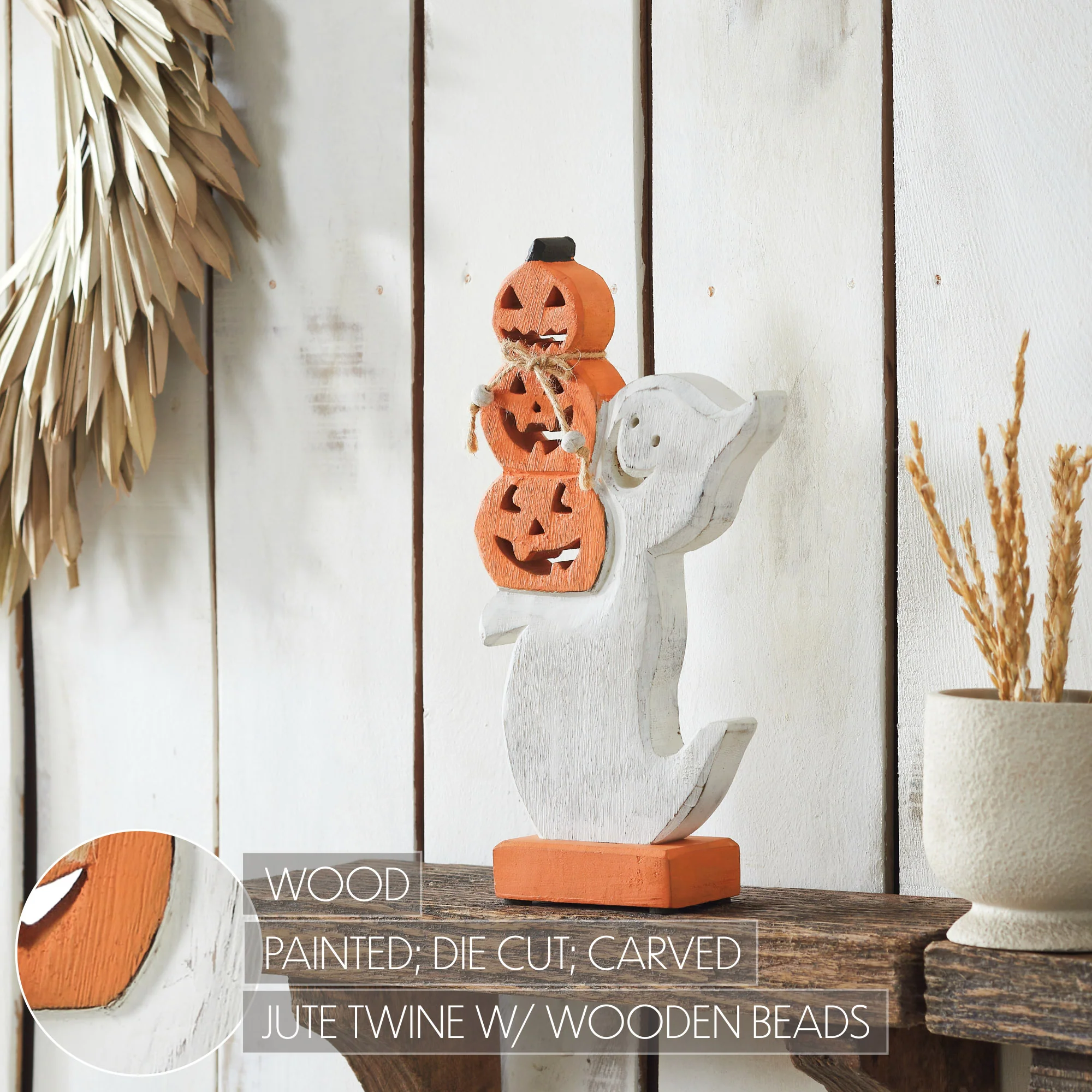 Stacked Jack-O-Lantern Wooden Ghost 11" H - Image 6