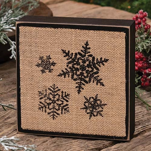 Stamped Burlap Snowflake 6" Box Sign
