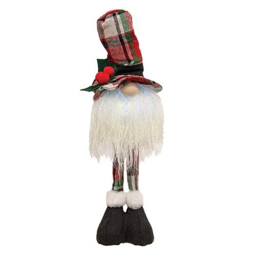 Standing Plaid Santa Gnome with LED Light 20" H