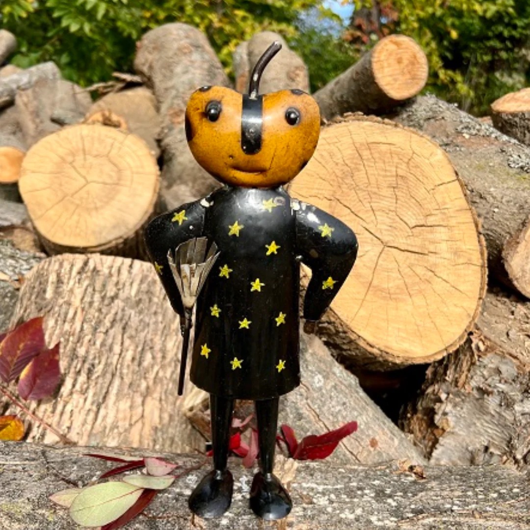 Starry Pumpkin Recycled Metal Figurine 12.75" H
