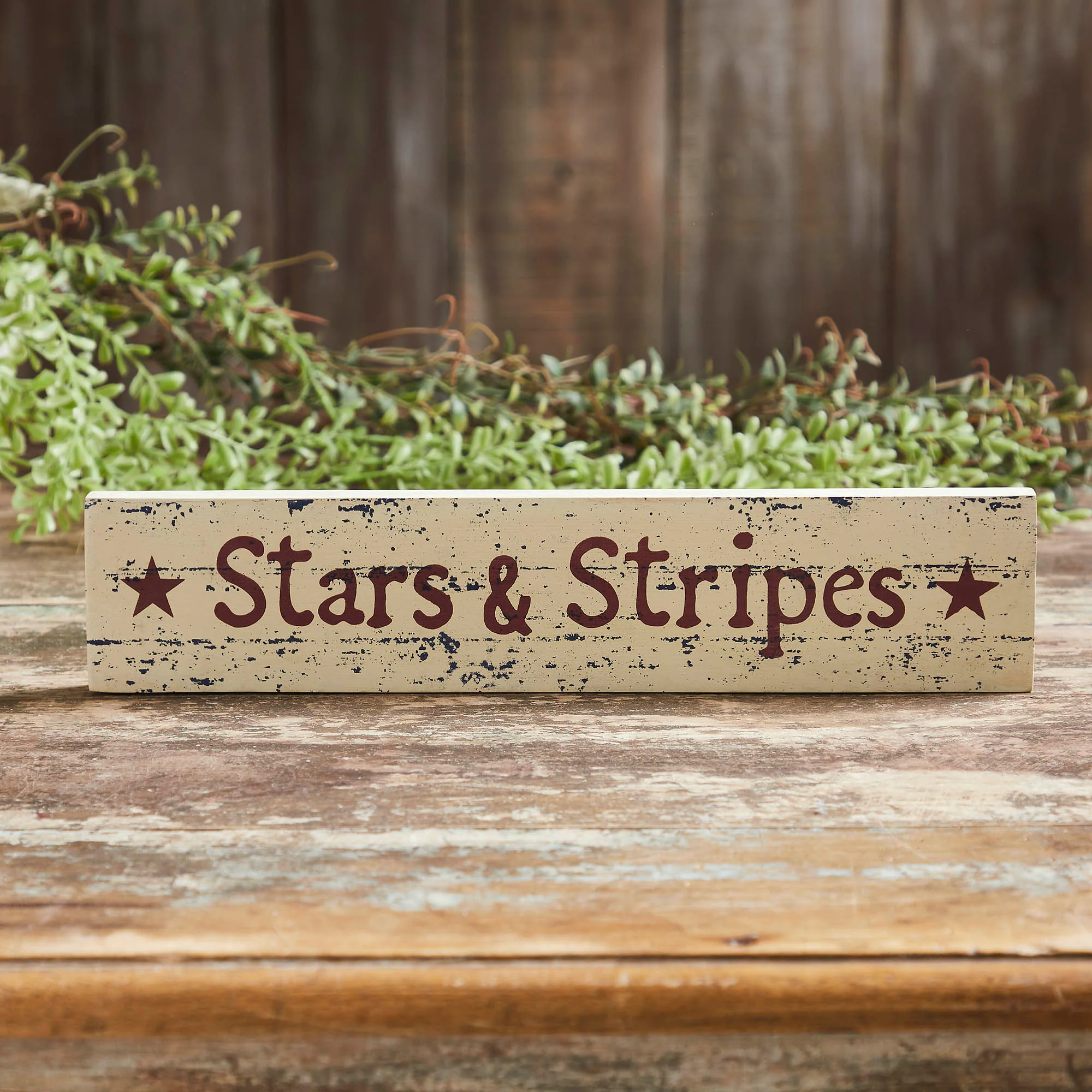 Stars & Stripes 12" Distressed Wooden Sign 2.75x13