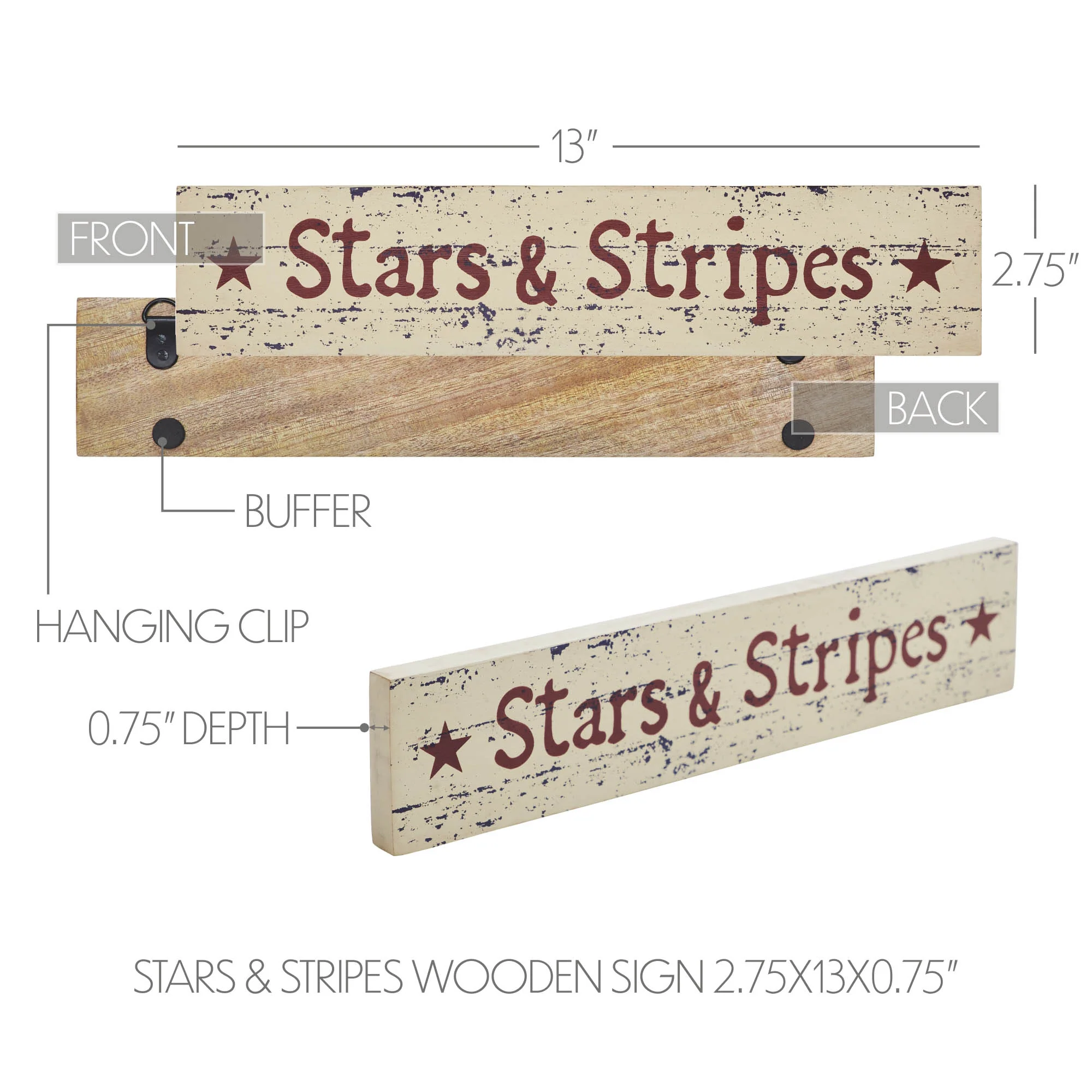 Stars & Stripes 12" Distressed Wooden Sign 2.75x13 - Image 3