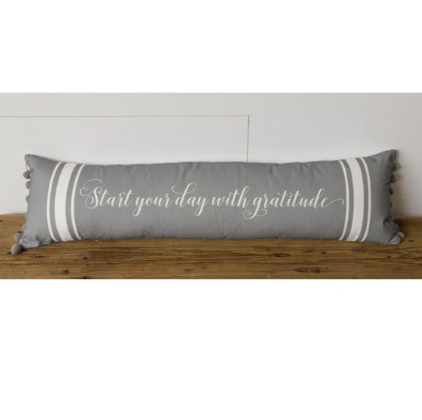 Start Your Day with Gratitude Grey Lumbar Pillow