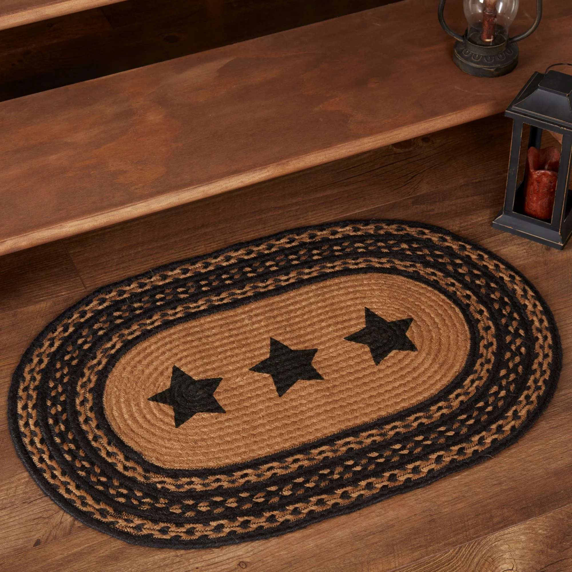 Stencil Stars Farmhouse Oval Jute Rug Oval