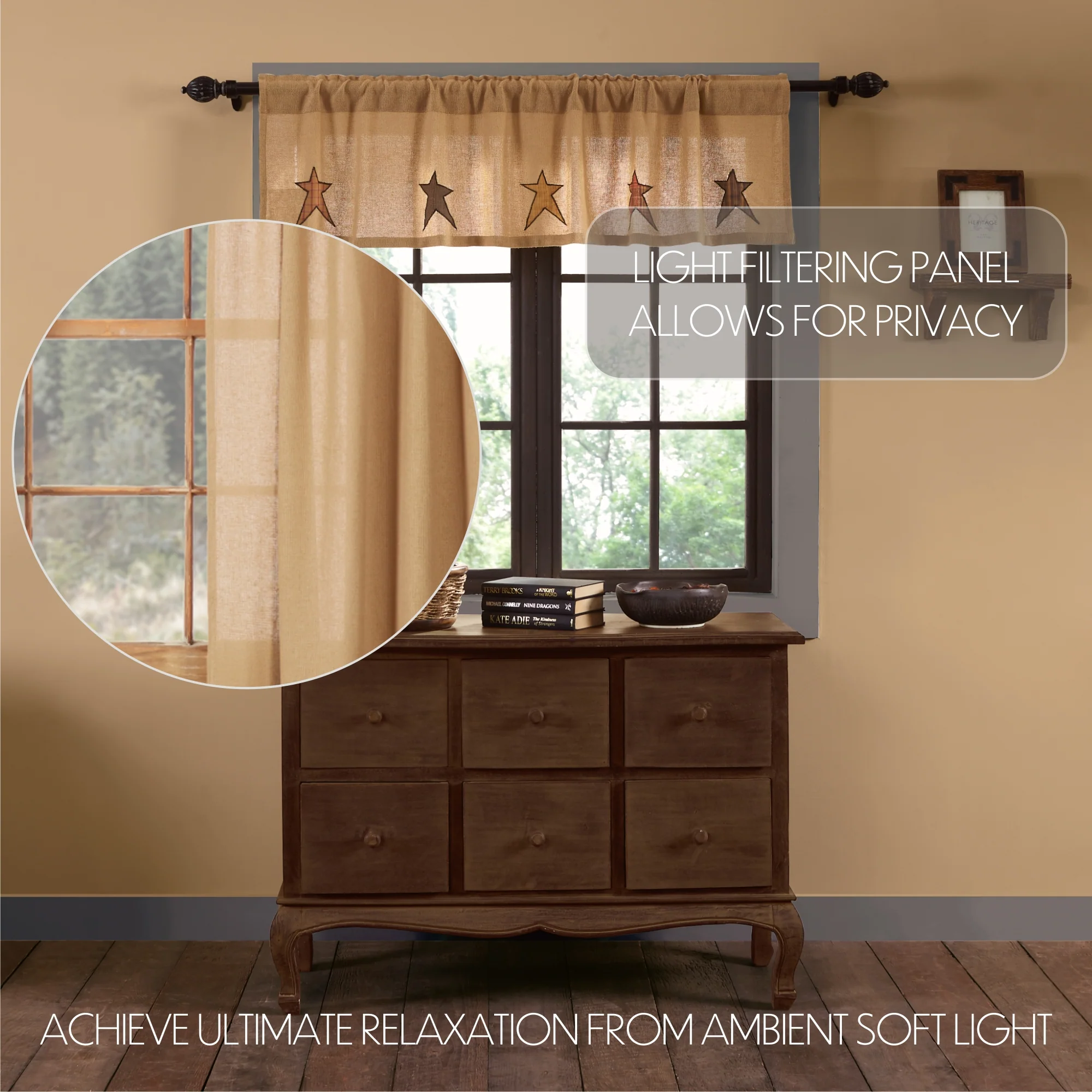 Stratton Burlap Applique Star Valance 16" x 60" - Image 5