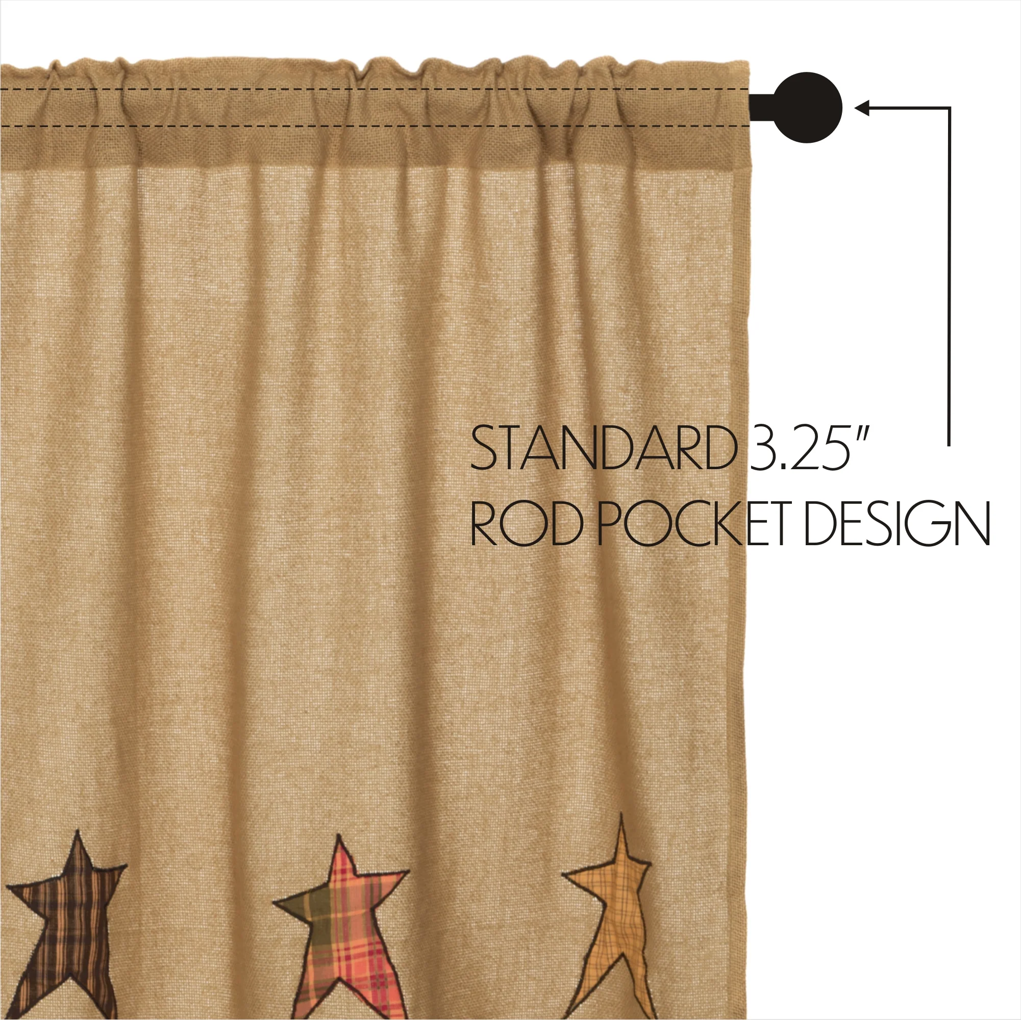 Stratton Burlap Applique Star Valance 16'' x 72'' - Image 3