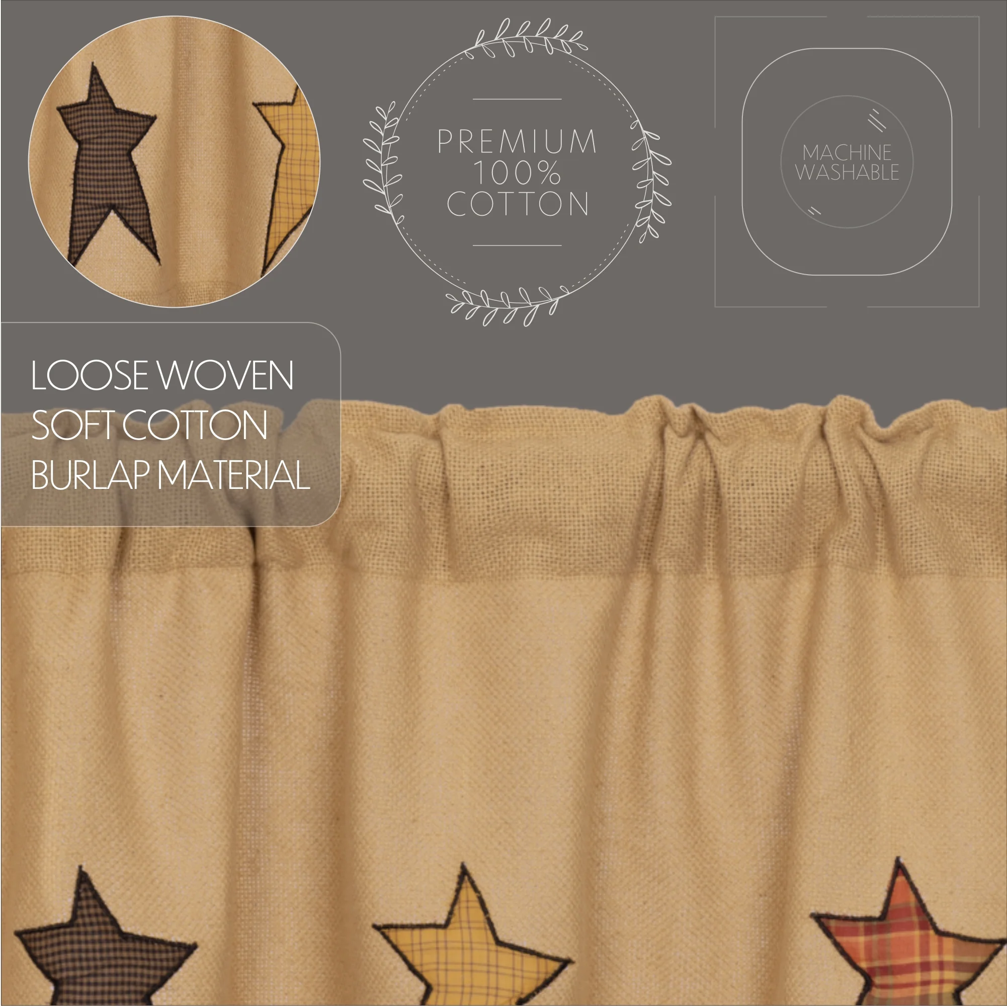 Stratton Burlap Applique Star Valance 16'' x 72'' - Image 5