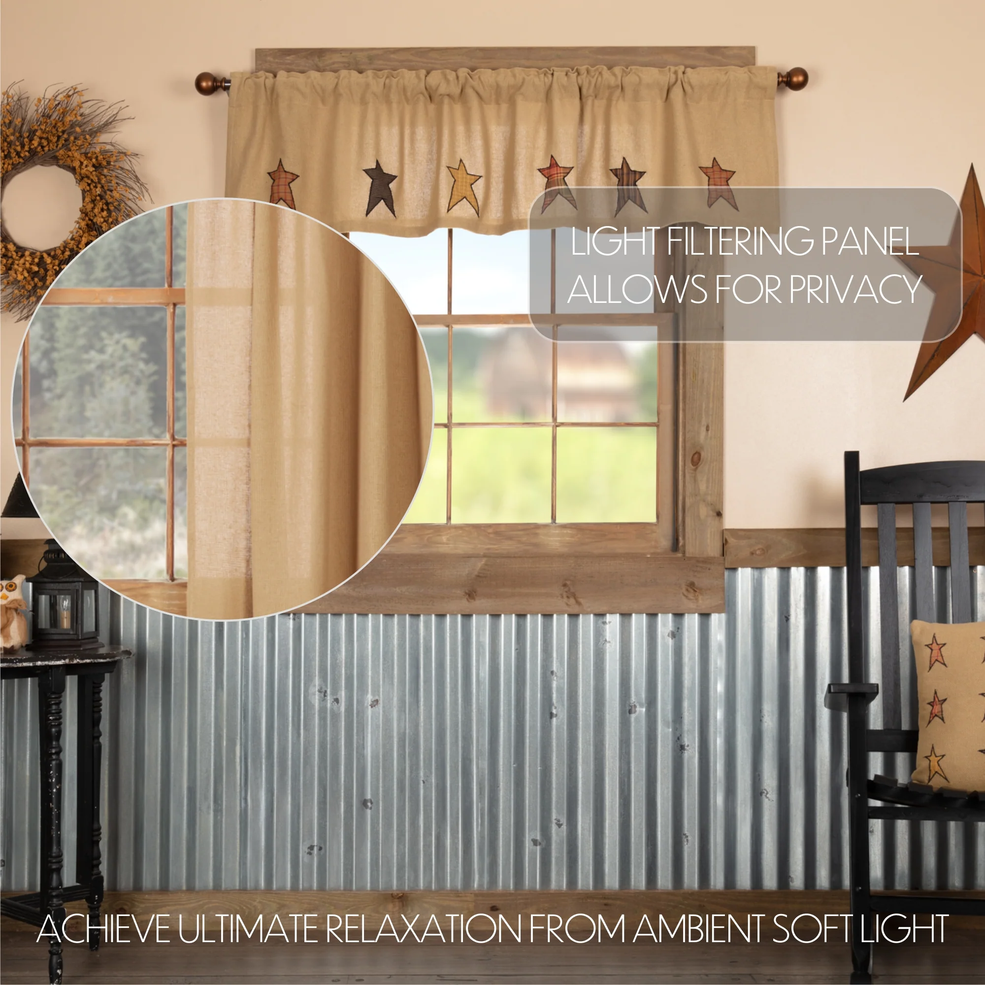 Stratton Burlap Applique Star Valance 16'' x 72'' - Image 6