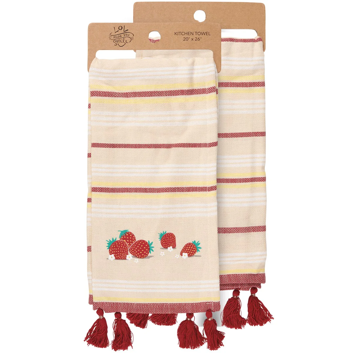 Strawberries Striped Tassled Kitchen Towel - Image 2