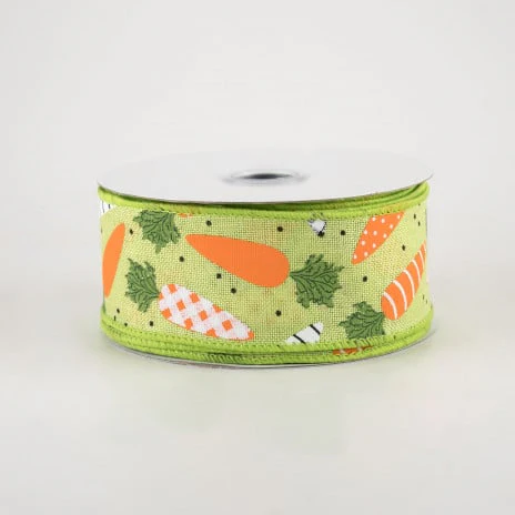 Striped And Dot Carrots Bright Green Ribbon 1.5" W x 10 yards - Image 2