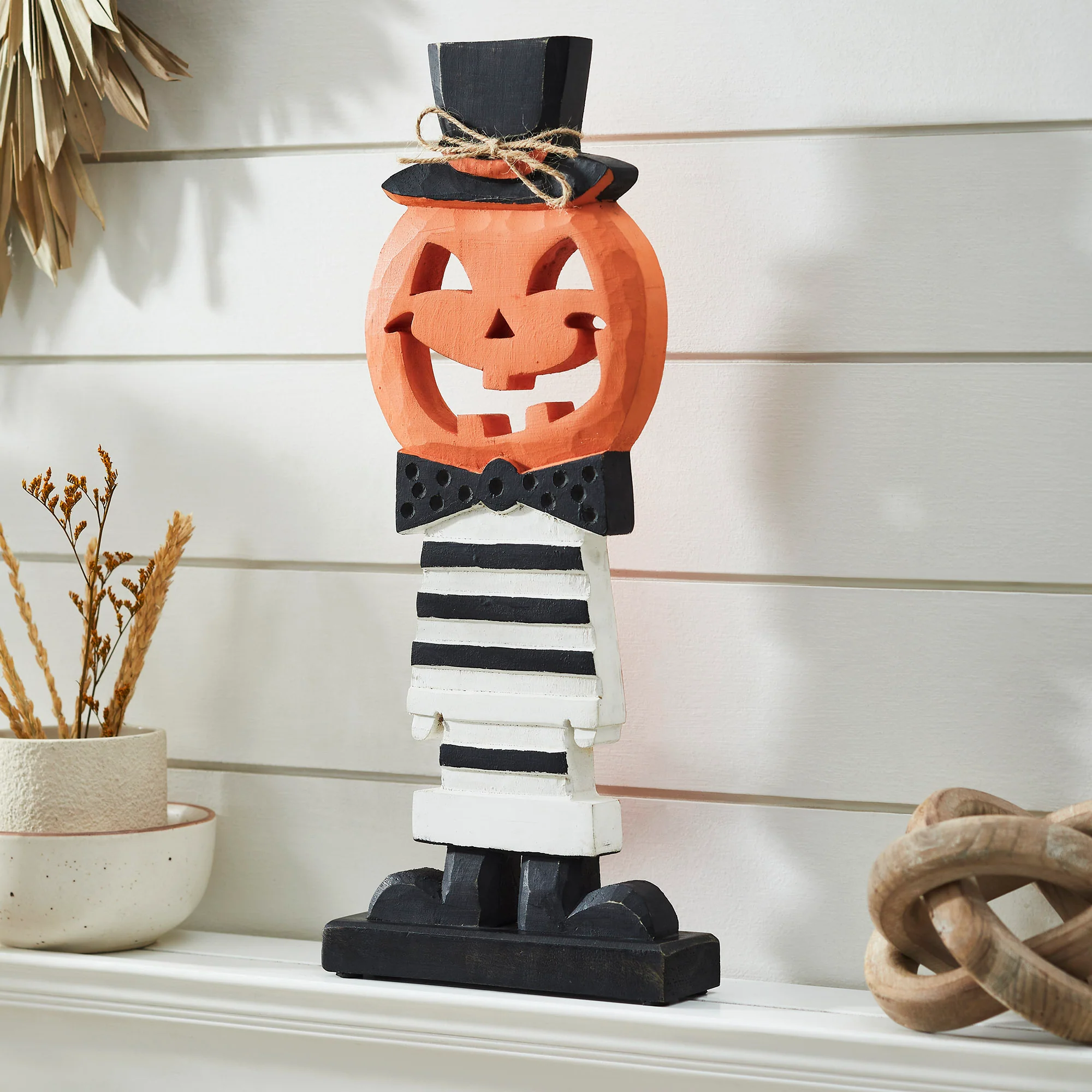 Striped Suit Jack-O-Lantern Gentleman Wooden Figure