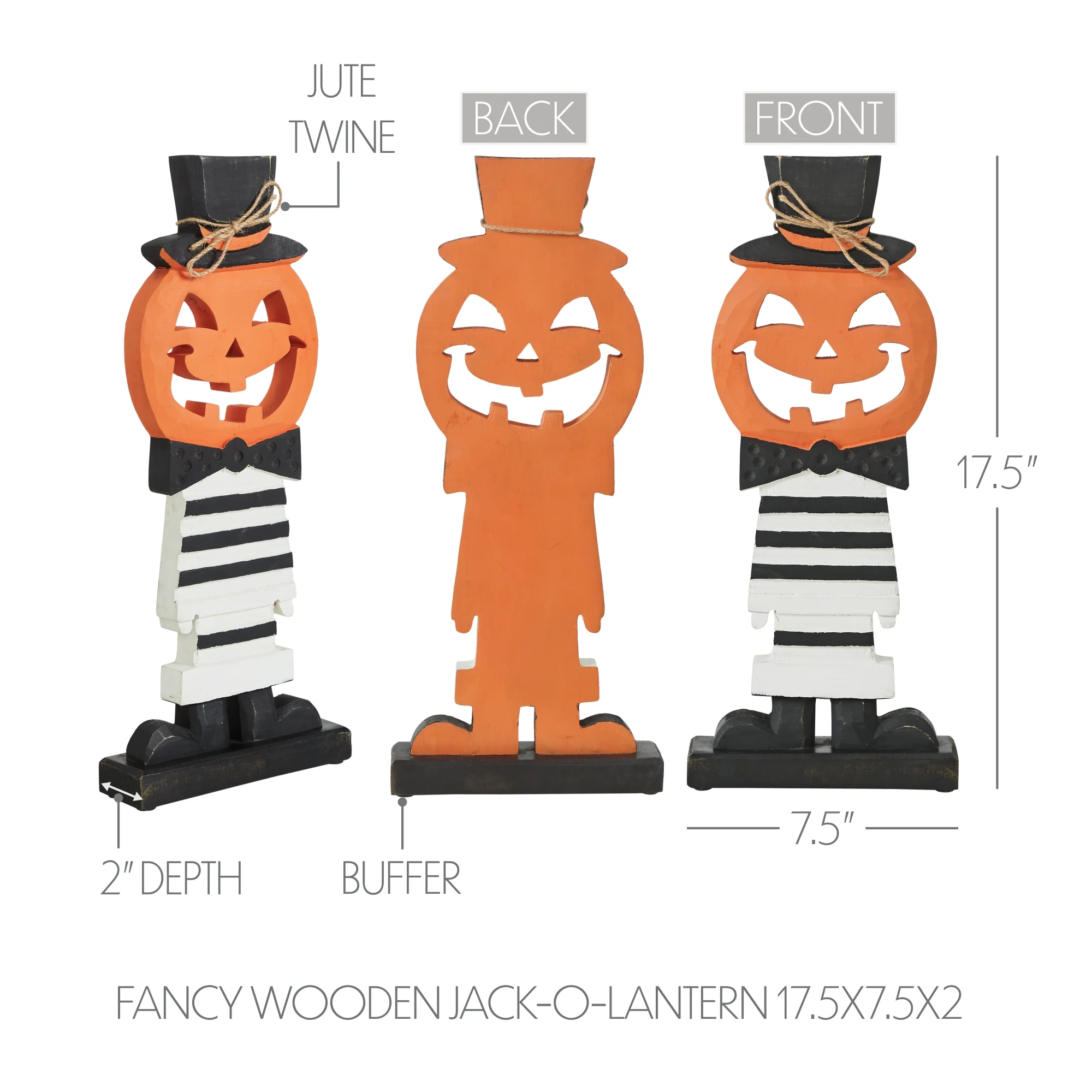 Striped Suit Jack-O-Lantern Gentleman Wooden Figure - Image 5