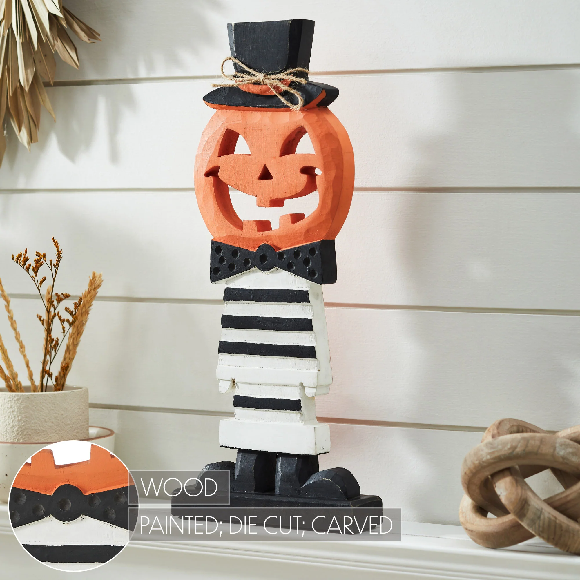 Striped Suit Jack-O-Lantern Gentleman Wooden Figure - Image 6