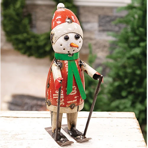 💙 Stuart the Skiing Snowman Recycled Metal Figure - Image 2