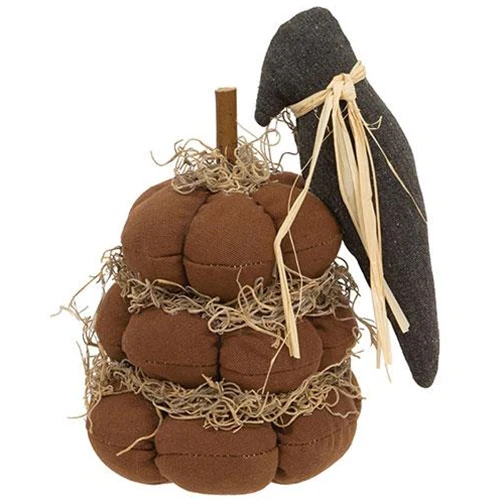 Stuffed Pumpkin Stack with Primitive Crow 8" H - Image 2