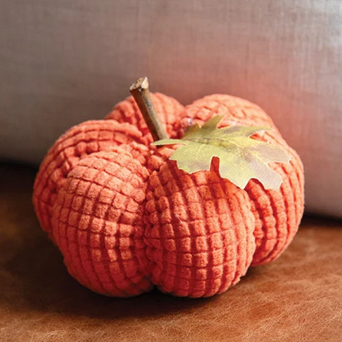 Stuffed Waffle Weave Orange Small Pumpkin with Stick Stem - Image 2