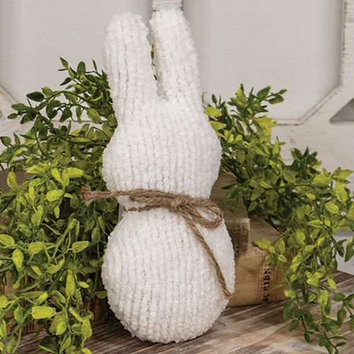 Stuffed White Chenille Bunny Ornament 9" H - Image 2