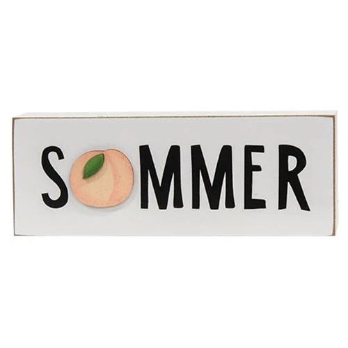 Summer With Peach 8" Wooden Block Sign