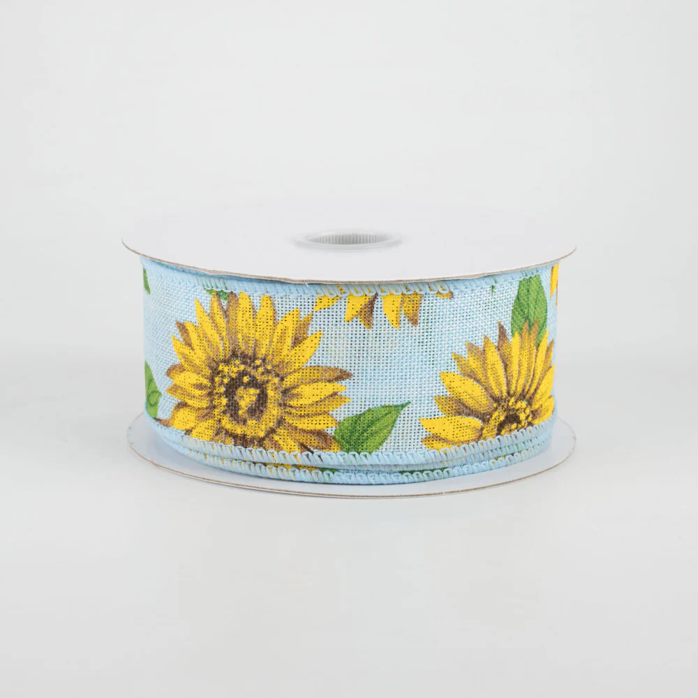 Sunflower on Light Blue Ribbon 1.5" x 10 yards