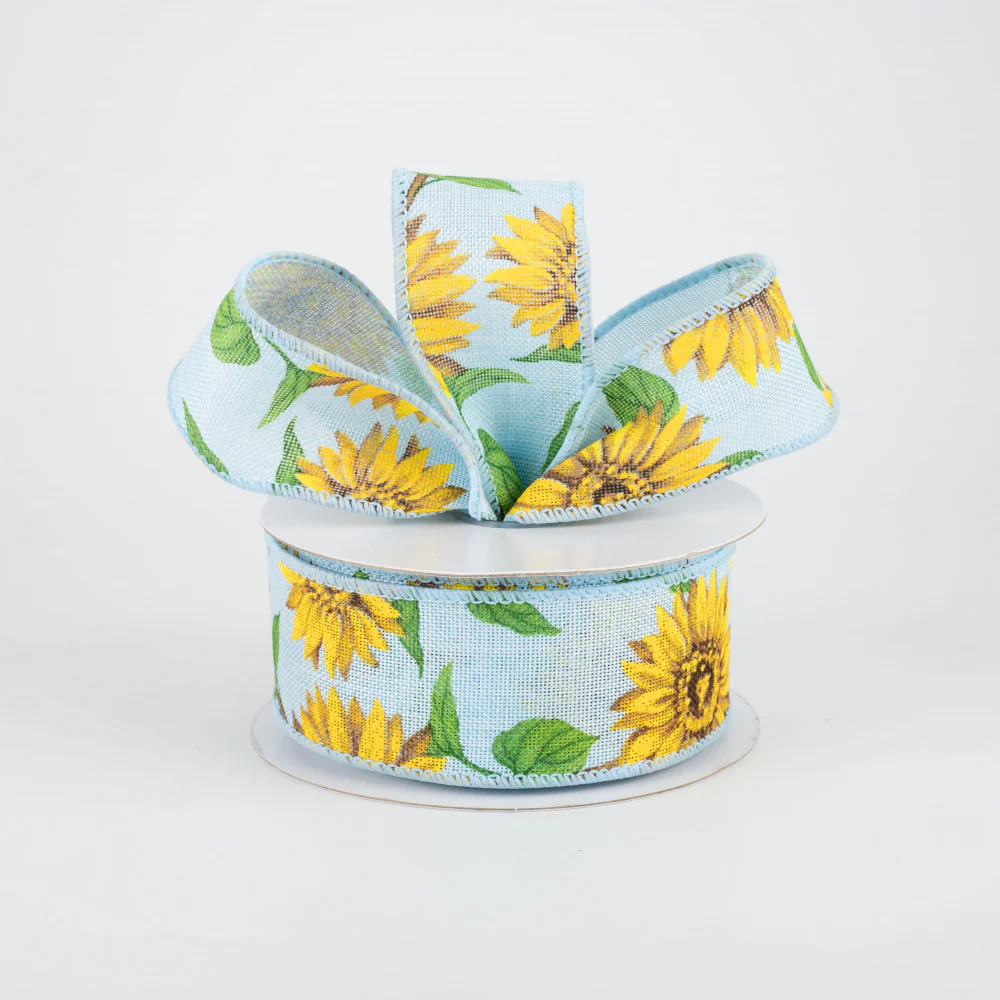 Sunflower on Light Blue Ribbon 1.5" x 10 yards - Image 2