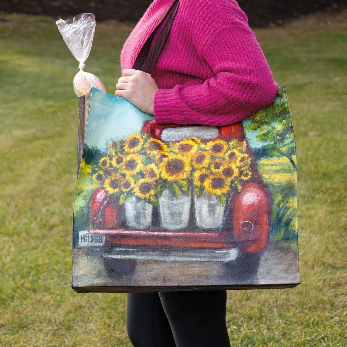 Sunflower Red Truck Large Market Shopping Tote